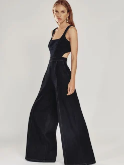 Reiss Dark Blue Dionna Wide-Leg Cut-Out Denim Jumpsuit Best