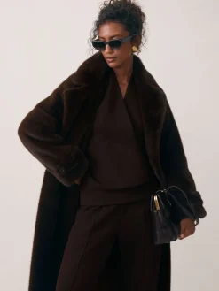 Reiss Annabel Interlock Shawl-Neck Sweatshirt with Modal Dark Chocolate Online