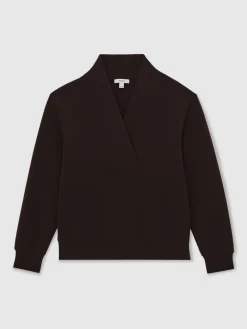 Reiss Annabel Interlock Shawl-Neck Sweatshirt with Modal Dark Chocolate Online