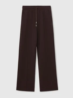 Reiss Jemma Premium Interlock Wide-Leg Joggers Dark Chocolate Brown Discount