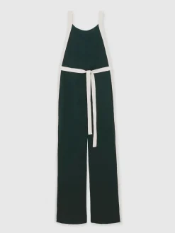 Reiss Salma Colourblock Wide Leg Belted Jumpsuit Dark Green/Cream Hot