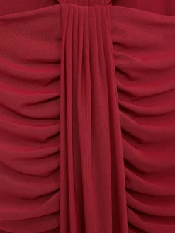 Reiss Daniella Ruched Sleeveless Maxi Dress Dark Red Discount