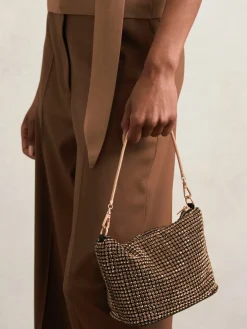 Reiss Leah Crystal Bracelet Pouch Bag Gold Hot