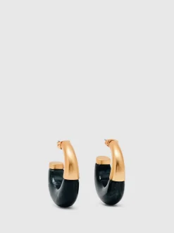 Reiss Gold Samira Tone Scoop Enamel Hoop Earrings New