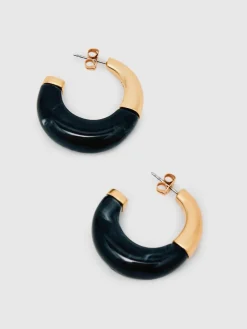 Reiss Gold Samira Tone Scoop Enamel Hoop Earrings New