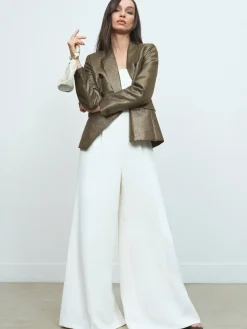 Reiss Sienna Double-Breasted Metallic Suit Blazer with Cotton Gold Discount