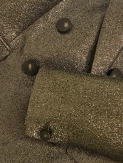 Reiss Sienna Petite Double-Breasted Metallic Suit Blazer with Cotton Gold Outlet