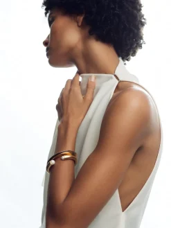 Reiss Gold Thea Tone Twist Enamel Cuff Bracelet Clearance