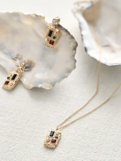 Reiss Gold Tone Skylar Crystal Rectangle Pendant Necklace New