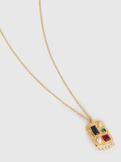 Reiss Gold Tone Skylar Crystal Rectangle Pendant Necklace New