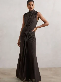 Reiss Daniella Ruched Sleeveless Maxi Dress Grape Sale