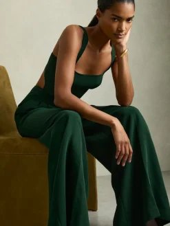 Reiss Dion Wide-Leg Cut-Out Jumpsuit Green Hot