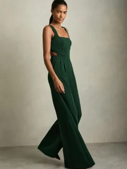 Reiss Dion Wide-Leg Cut-Out Jumpsuit Green Hot