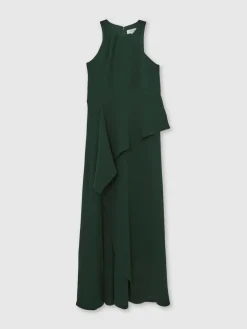 Reiss Green Gabriella Ruffled Slash-Detail Maxi Dress Best