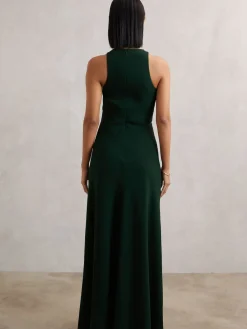 Reiss Green Gabriella Ruffled Slash-Detail Maxi Dress Best