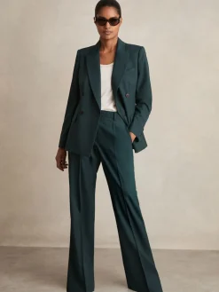 Reiss Green Jade Wool-Blend Wide-Leg Suit Trousers Discount
