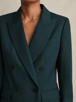 Reiss Green Jade Wool-Blend Double-Breasted Suit Blazer Discount