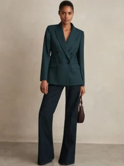Reiss Green Jade Wool-Blend Double-Breasted Suit Blazer Discount