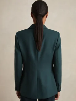Reiss Green Jade Wool-Blend Double-Breasted Suit Blazer Discount