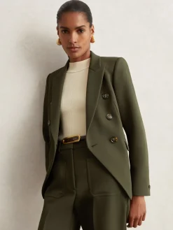 Reiss Green Priya Twill Double-Breasted Blazer Online