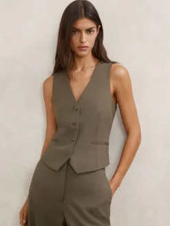 Reiss Green Solene Wool-Blend Tailored Waistcoat Best