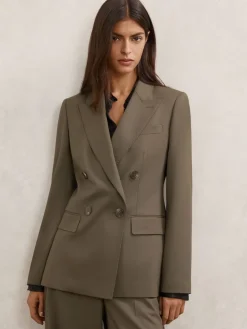 Reiss Solene Wool-Blend Double-Breasted Suit Blazer Green