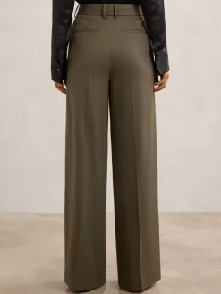 Reiss Solene Wool-Blend Wide-Leg Suit Trousers Green Discount