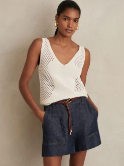 Reiss Ashby Linen Shorts Indigo Clearance