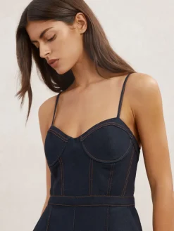 Reiss Indigo Blue Macey Wide-Leg Bustier Denim Jumpsuit Best