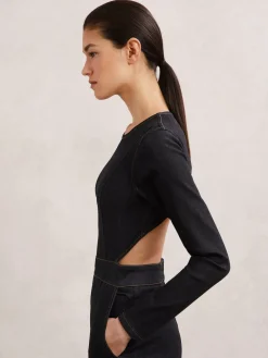 Reiss Indigo Blue Sanata Wide-Leg Open-Back Denim Jumpsuit Hot