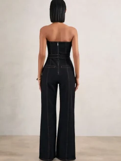 Reiss Indigo Blue Tylie Strapless Wide Leg Denim Jumpsuit Discount