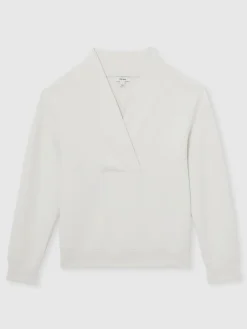 Reiss Annabel Interlock Shawl-Neck Sweatshirt with Modal Ivory Discount