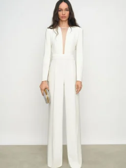 Reiss Evora Plunge-Neck Split-Sleeve Jumpsuit Ivory Outlet