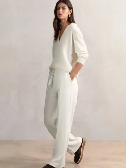 Reiss Jemma Petite Premium Interlock Wide-Leg Joggers Ivory