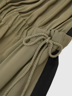 Reiss Khaki Green/Black Inez Colourblock Gathered Wide-Leg Jumpsuit Hot