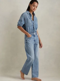 Reiss Selin Petite Mid Rise Straight Leg Jeans Light Blue Hot