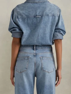 Reiss Selin Petite Mid Rise Straight Leg Jeans Light Blue Hot