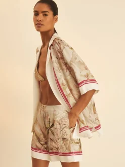 Reiss Light Khaki Santana | NYBG Satin Floral-Print Shorts Discount