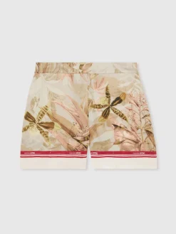 Reiss Light Khaki Santana | NYBG Satin Floral-Print Shorts Discount
