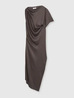 Reiss Kenzie Satin Asymmetric Draped Midi Dress Mauve New