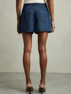 Reiss Mid Blue Raymond Denim Pleated Shorts Outlet