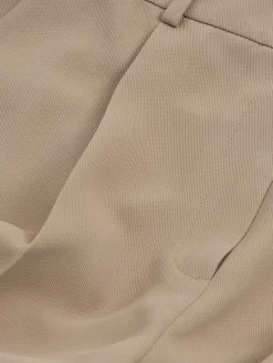 Reiss Eden Elasticated-Waist Wide-Leg Twill Trousers Mink Neutral New