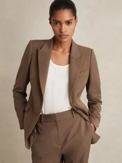 Reiss Gabi Tailored Single Breasted Suit Blazer Mink Neutral Discount