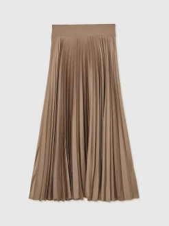 Reiss Seren Pleated Midi Skirt Mocha Brown Online