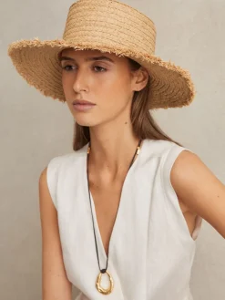 Reiss Natural Freya Straw Boater Hat Sale
