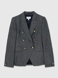 Reiss Navy Baker Linen-Cotton Double-Breasted Blazer Hot