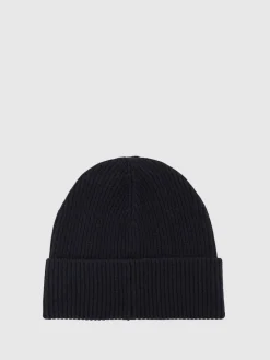 Reiss Navy Bianca Merino Wool Blend Button Beanie With Cashmere Sale