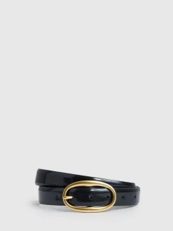 Reiss Drew Patent Leather Oval Buckle Belt Navy Hot