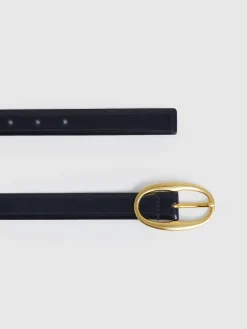 Reiss Drew Patent Leather Oval Buckle Belt Navy Hot