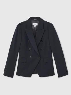 Reiss Gabi Double-Breasted Suit Blazer Navy Online